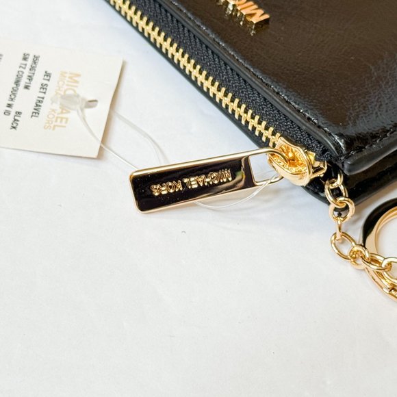 Michael Kors Jet Set Travel Small Top Zip Coin Pouch ID Key Holder Wallet Black - Picture 10 of 11
